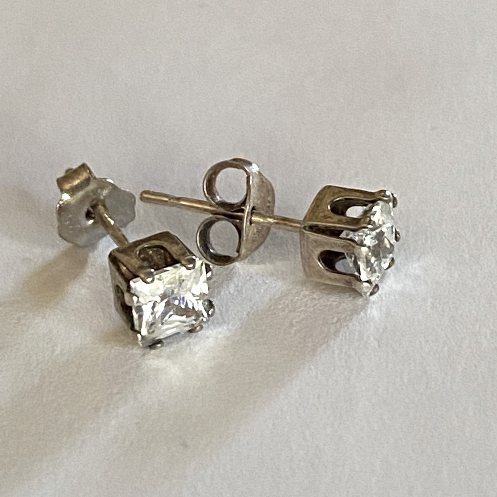 Sterling silver cubic zirconia princess cut earrings